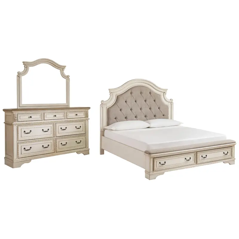 Realyn King Upholstered Bed with Mirrored Dresser