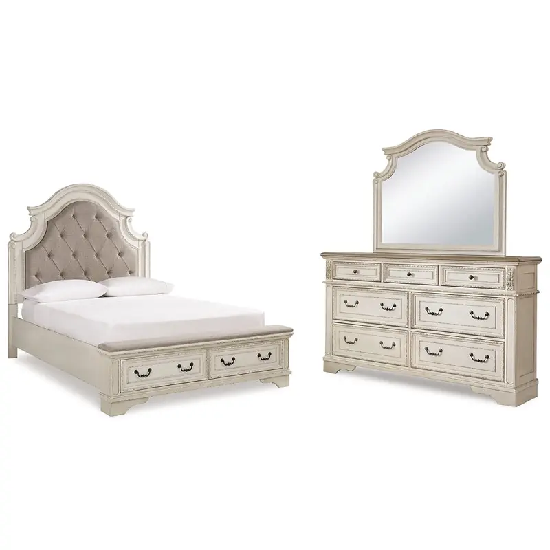 Realyn Queen Upholstered Bed with Mirrored Dresser