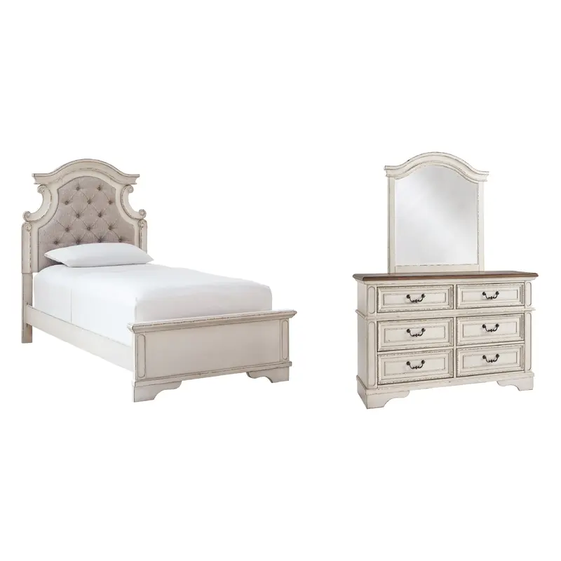 Realyn Twin Panel Bed with Mirrored Dresser