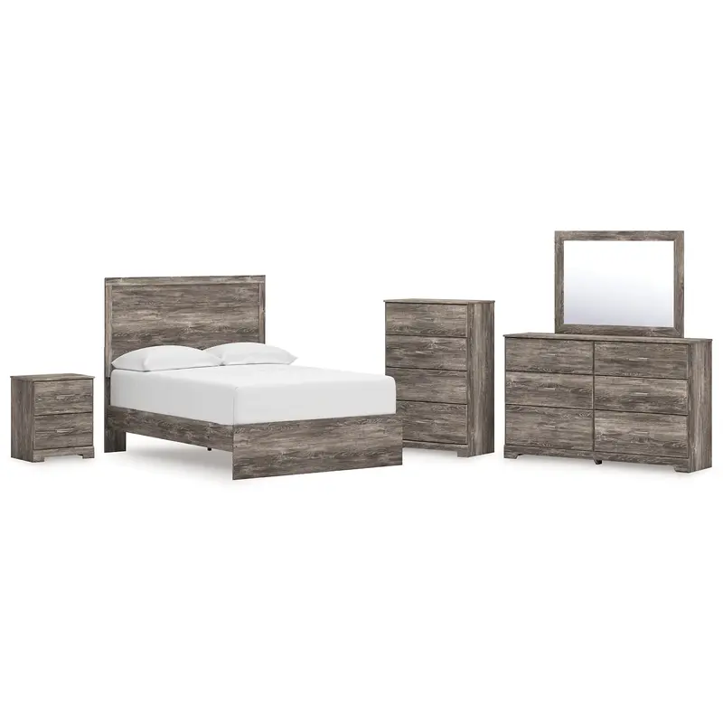 Ralinksi Full Panel Bed with Mirrored Dresser, Chest and Nightstand