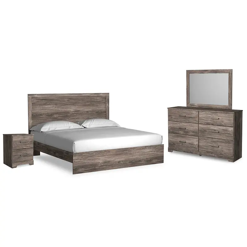 Ralinksi King Panel Bed with Mirrored Dresser and Nightstand