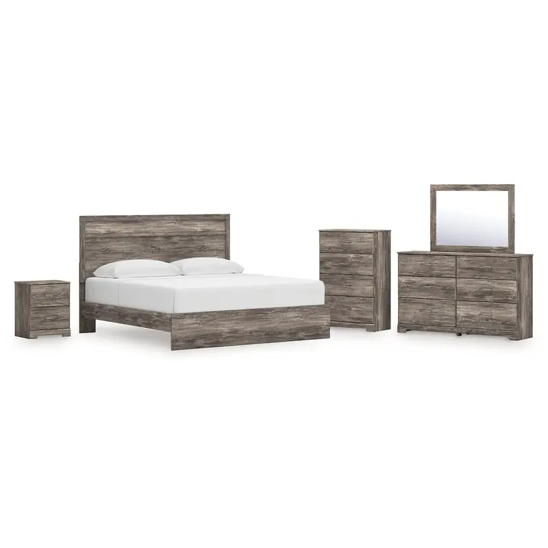 Ralinksi King Panel Bed with Mirrored Dresser, Chest and Nightstand