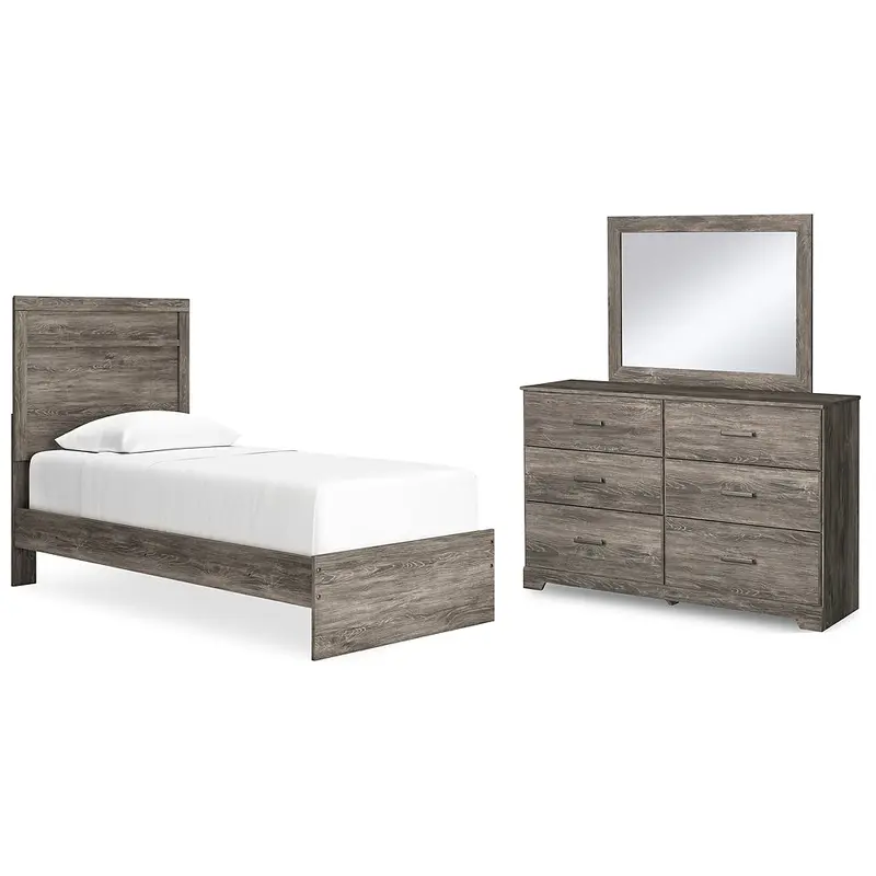 Ralinksi Twin Panel Bed with Mirrored Dresser