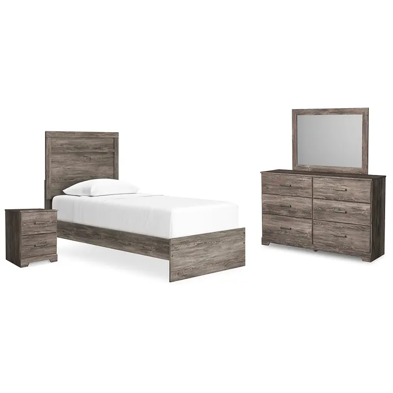 Ralinksi Twin Panel Bed with Mirrored Dresser and Nightstand