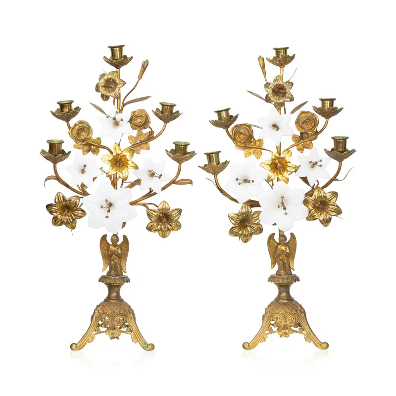 Pair of French Brass Alter Candleabras