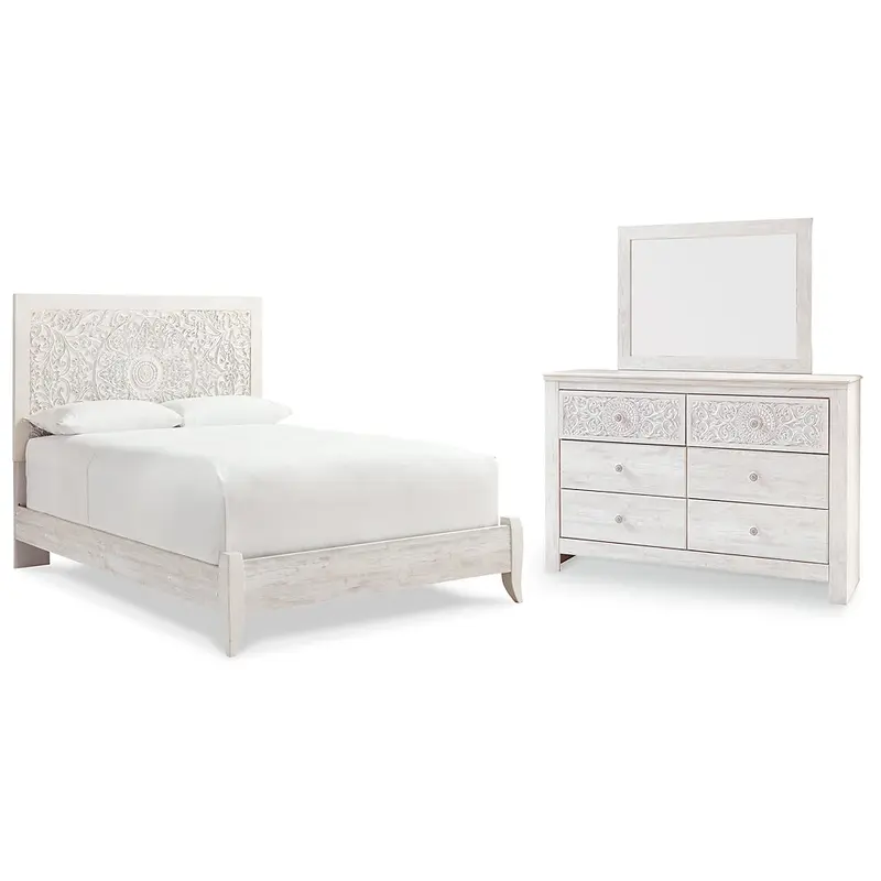 Paxberry Queen Panel Bed with Mirrored Dresser