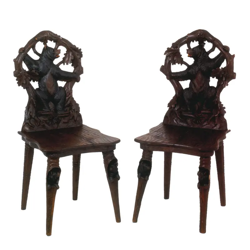 Two Black Forest Carved Bear Chairs