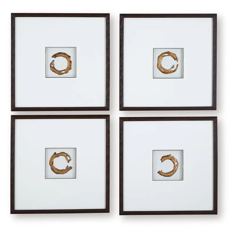 Dallbourne - Wall Art Set (Set of 4) - White / Gold Finish