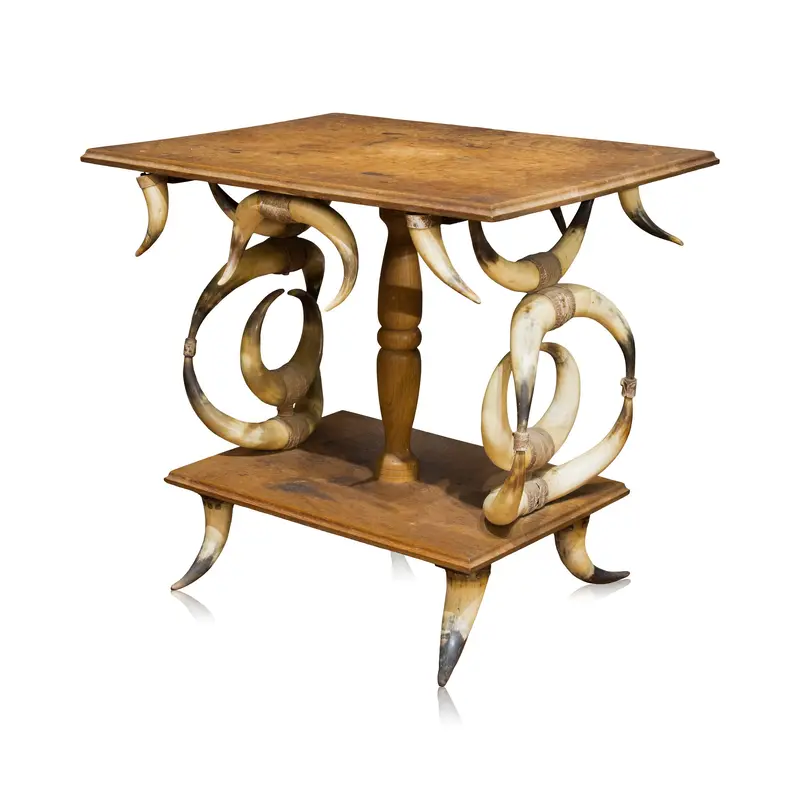 Vintage Oak and Horn Table