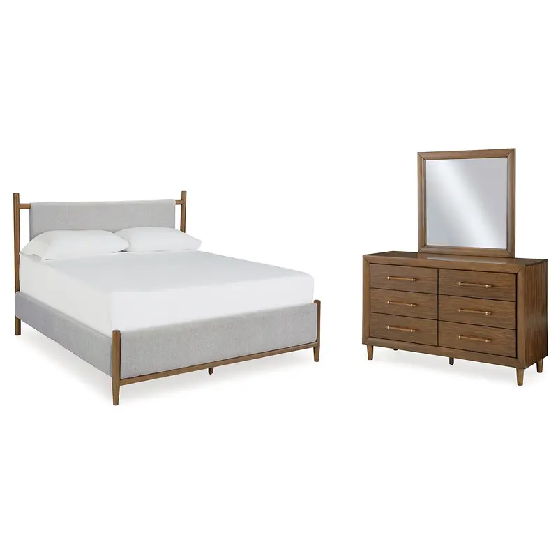 Lyncott King Upholstered Bed with Mirrored Dresser
