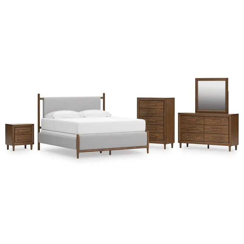 Lyncott King Upholstered Bed with Mirrored Dresser, Chest and Nightstand