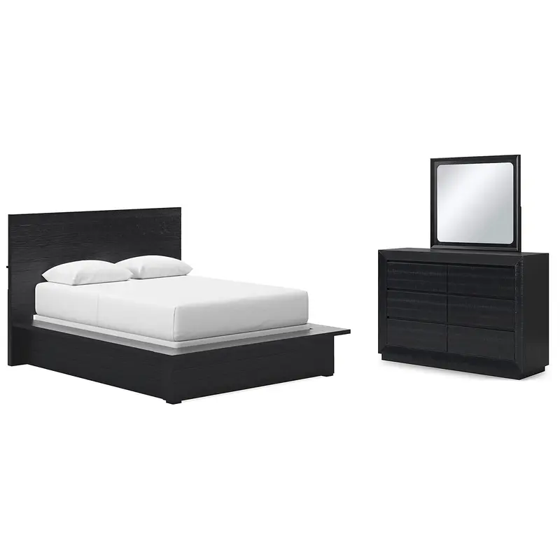 Londer Queen Panel Bed with Mirrored Dresser