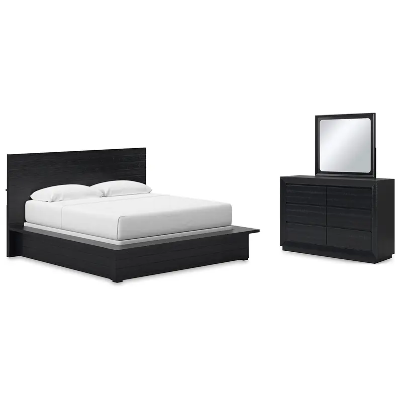 Londer King Panel Bed with Mirrored Dresser