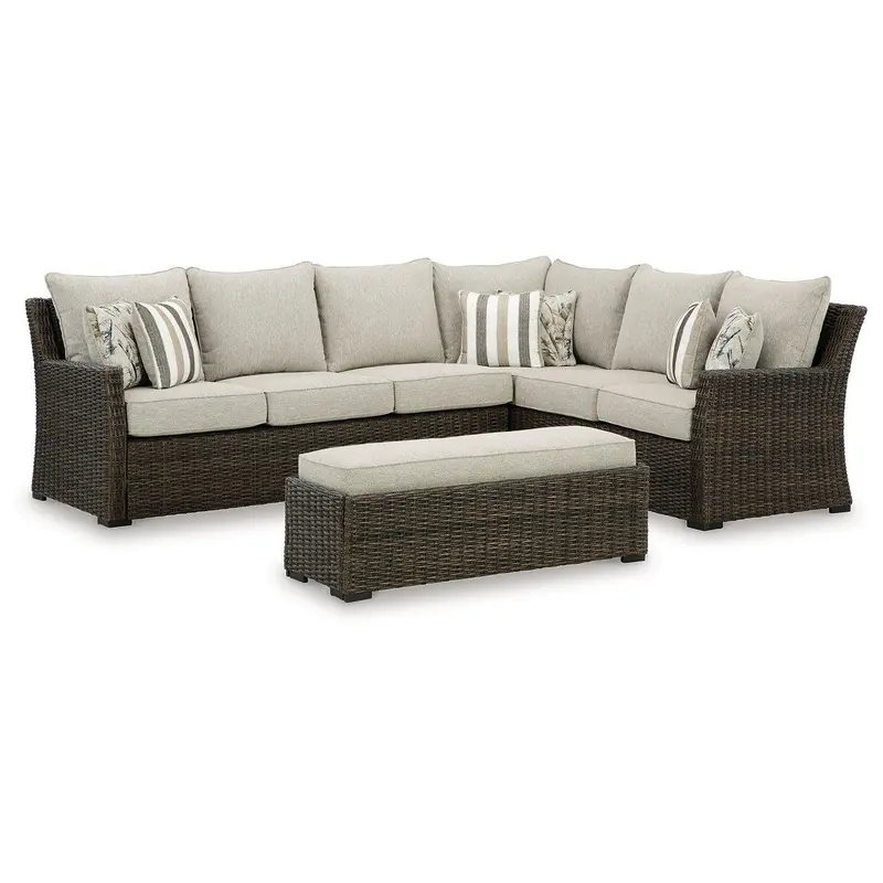 Brook Ranch Outdoor Sofa Sectional/Bench with Cushion (Set of 3)
