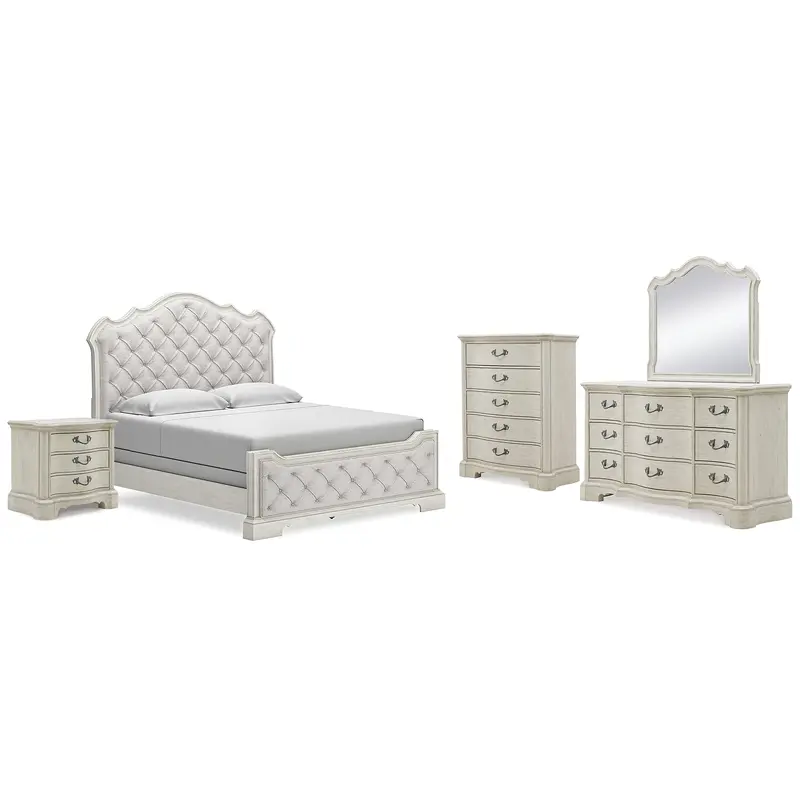 Arlendyne King Upholstered Bed with Mirrored Dresser, Chest and Nightstand