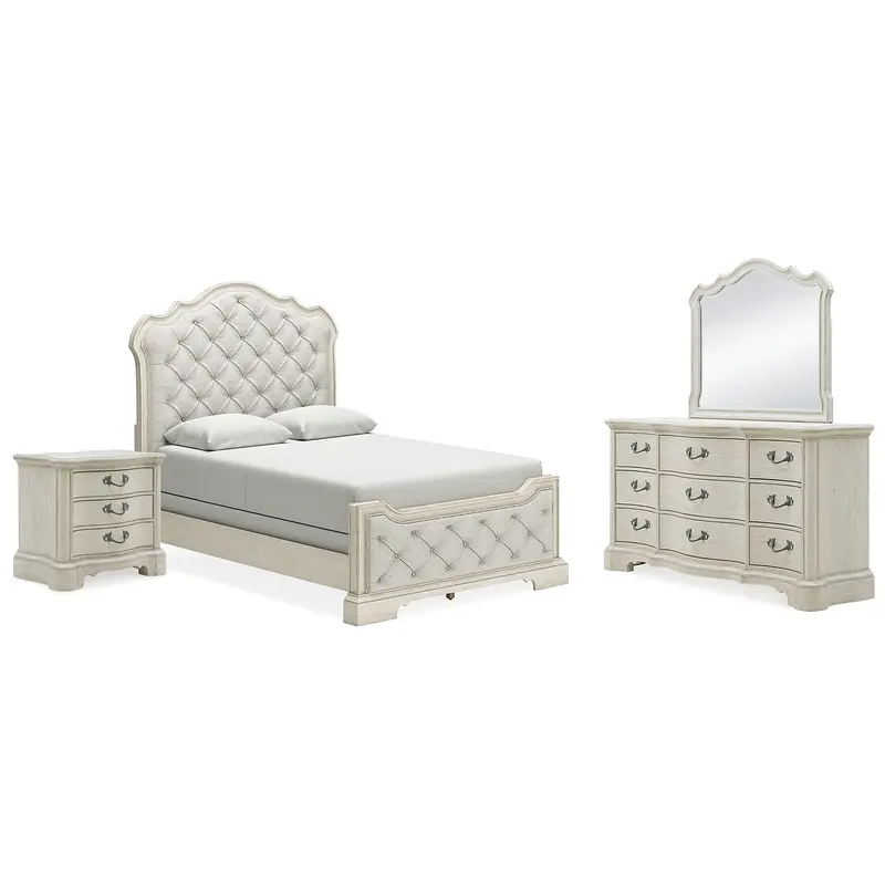 Arlendyne Queen Upholstered Bed with Mirrored Dresser and Nightstand
