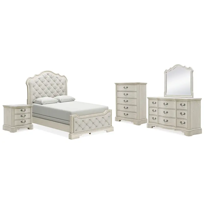 Arlendyne Queen Upholstered Bed with Mirrored Dresser, Chest and Nightstand