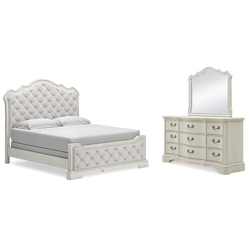 Arlendyne California King Upholstered Bed with Mirrored Dresser
