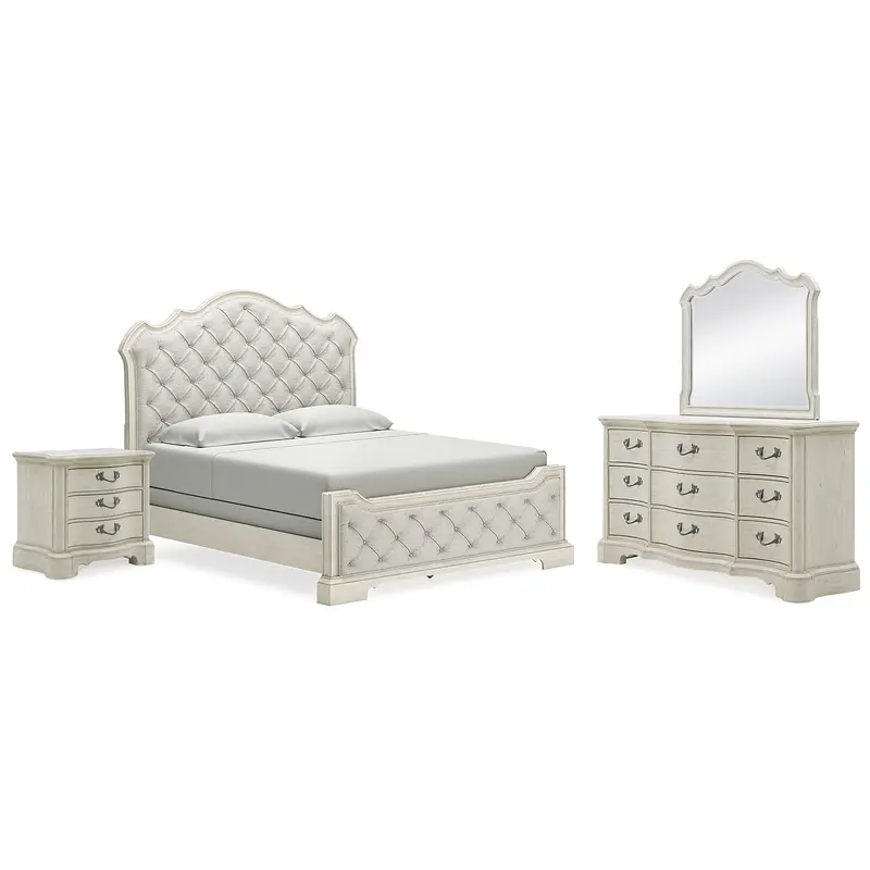 Arlendyne California King Upholstered Bed with Mirrored Dresser and Nightstand
