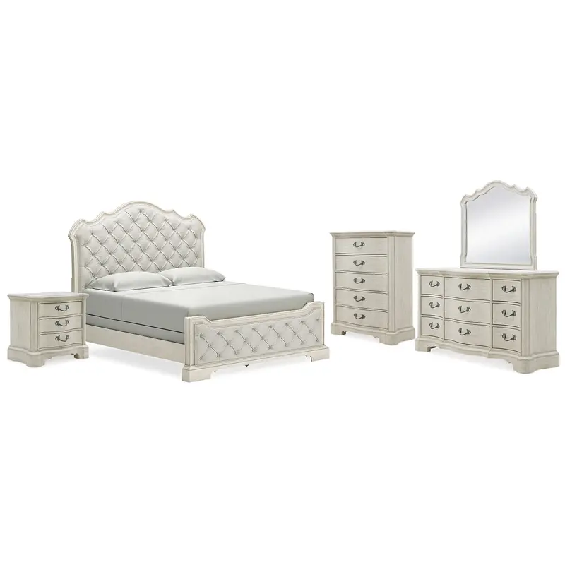 Arlendyne California King Upholstered Bed with Mirrored Dresser, Chest and Nightstand