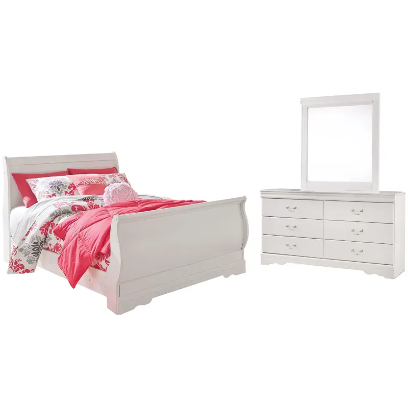 Anarasia Full Sleigh Bed with Mirrored Dresser