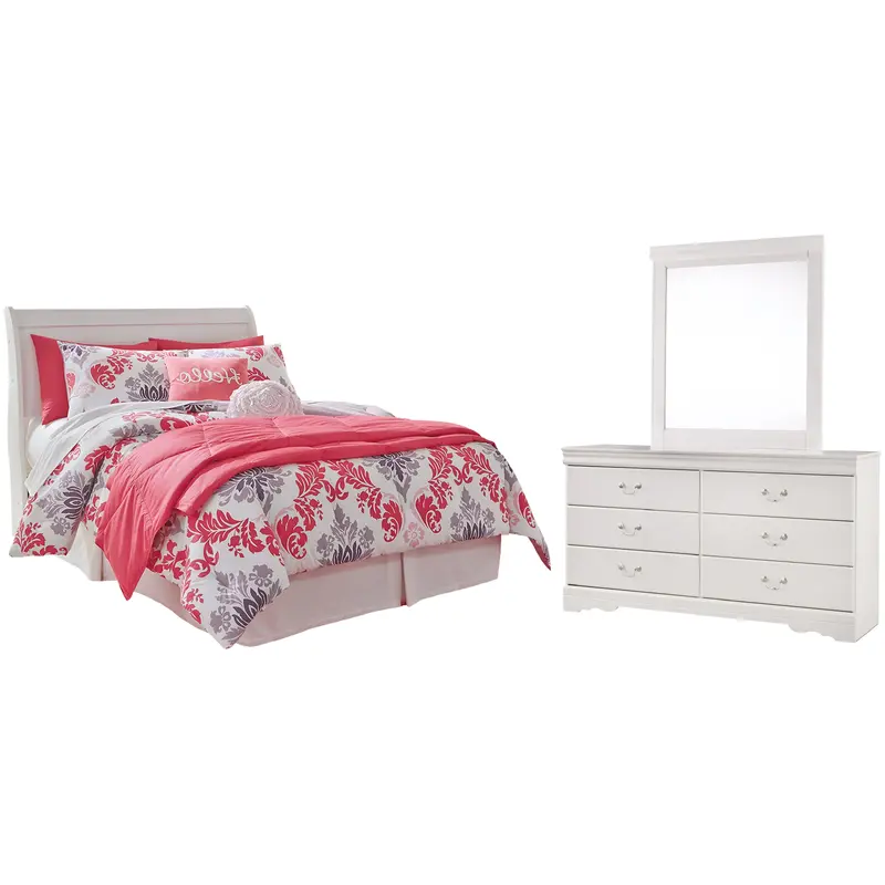 Anarasia Full Sleigh Headboard Bed with Mirrored Dresser