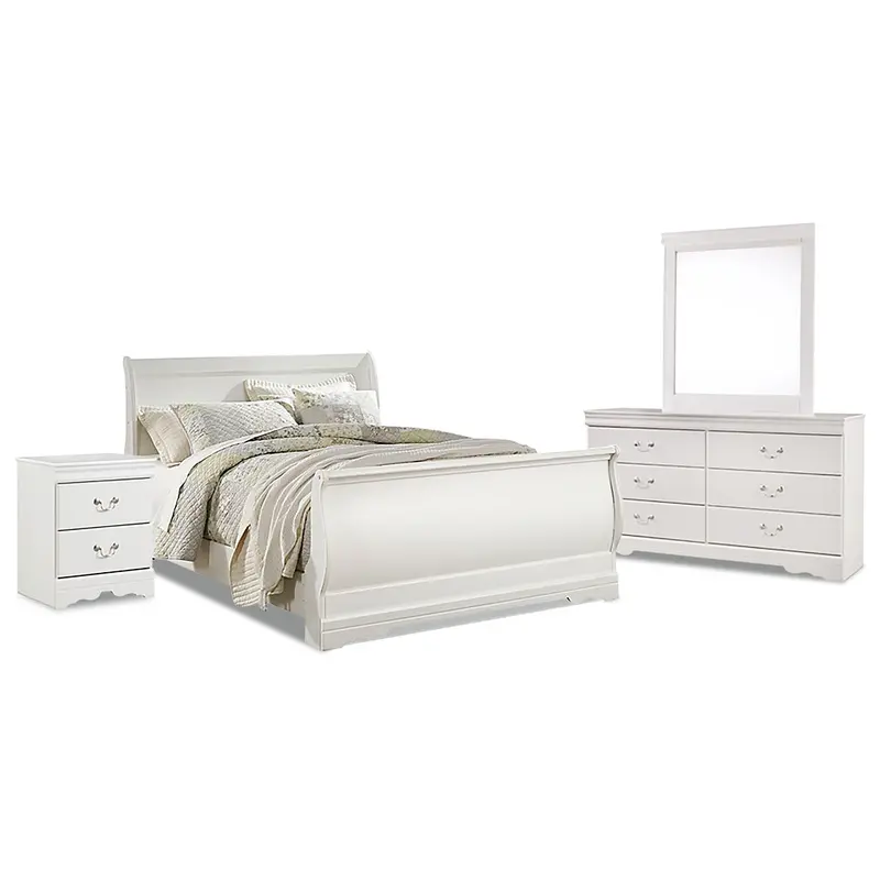 Anarasia Queen Sleigh Bed with Mirrored Dresser and Nightstand