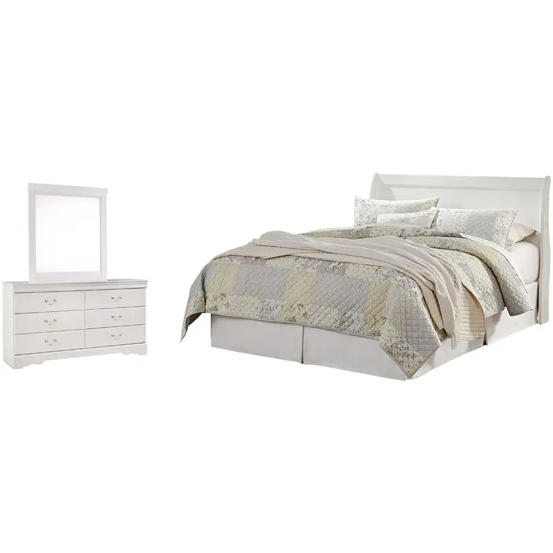 Anarasia Queen Sleigh Headboard Bed with Mirrored Dresser