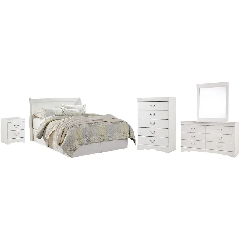 Anarasia Queen Sleigh Headboard Bed with Mirrored Dresser, Chest and Nightstand