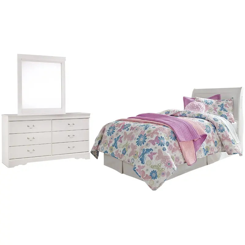 Anarasia Twin Sleigh Headboard Bed with Mirrored Dresser