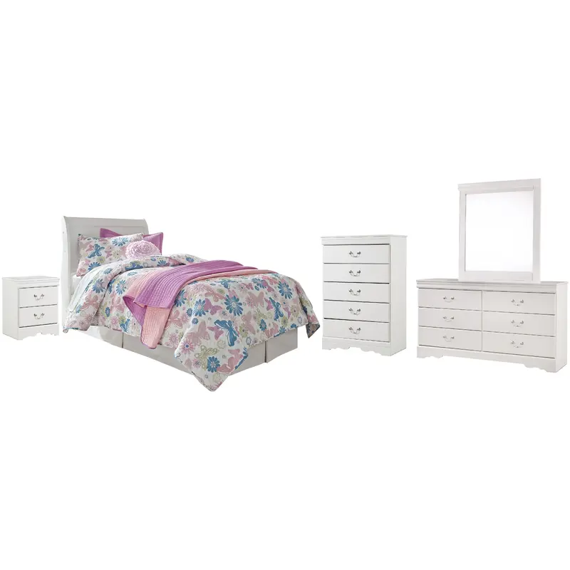 Anarasia Twin Sleigh Headboard Bed with Mirrored Dresser, Chest and Nightstand