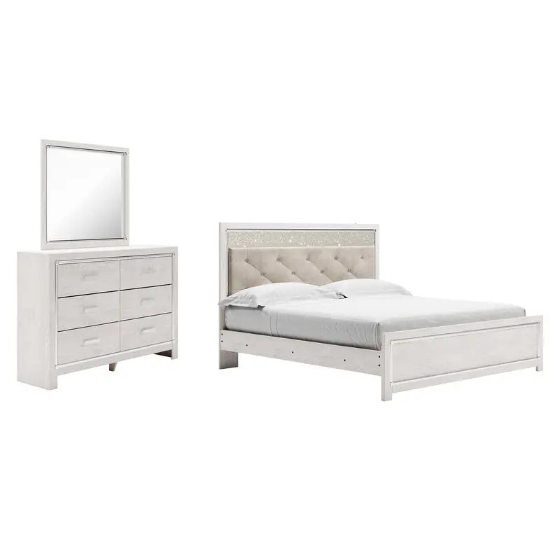 Altyra King Panel Bed with Mirrored Dresser