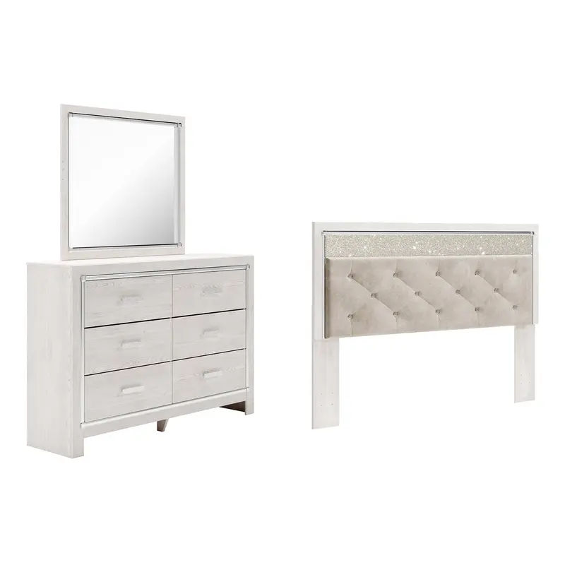 Altyra King Panel Headboard Bed with Mirrored Dresser