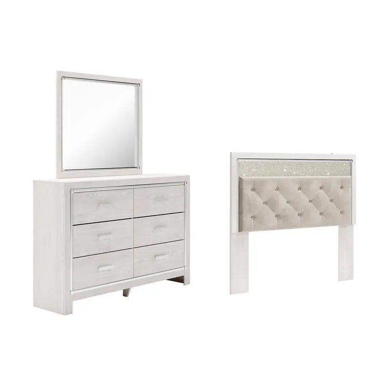 Altyra Queen Panel Headboard Bed with Mirrored Dresser