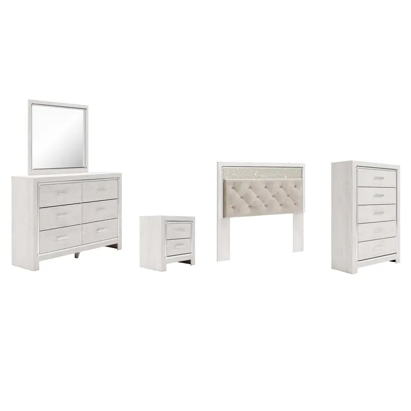 Altyra Queen Panel Headboard Bed with Mirrored Dresser, Chest and Nightstand