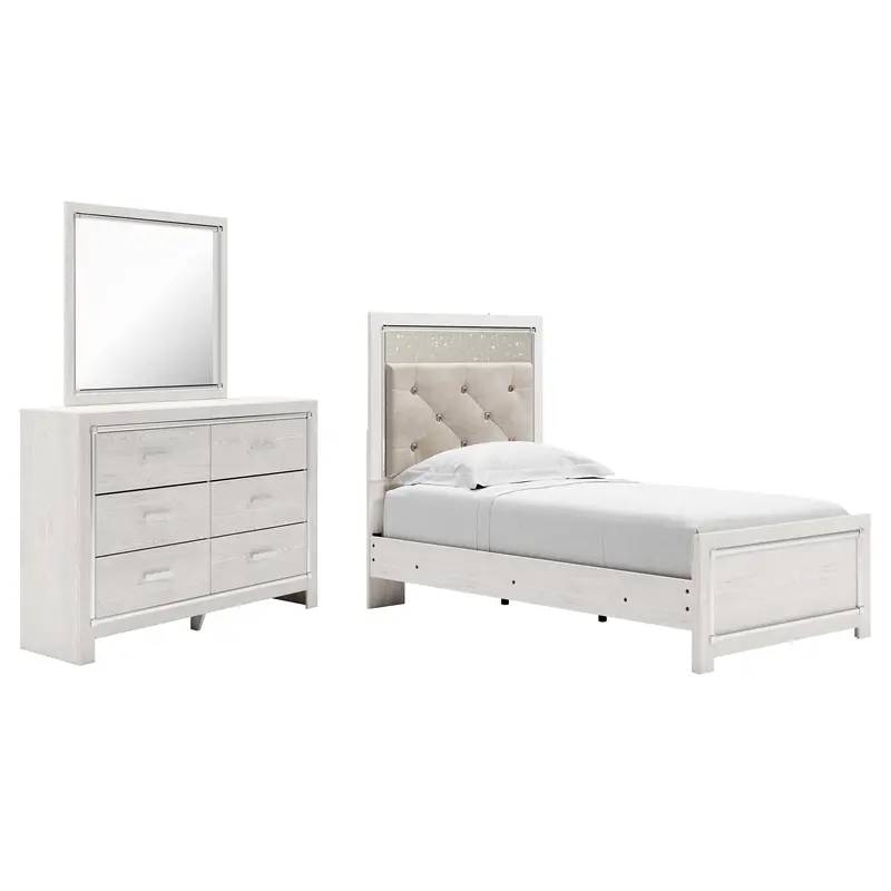 Altyra Twin Panel Bed with Mirrored Dresser