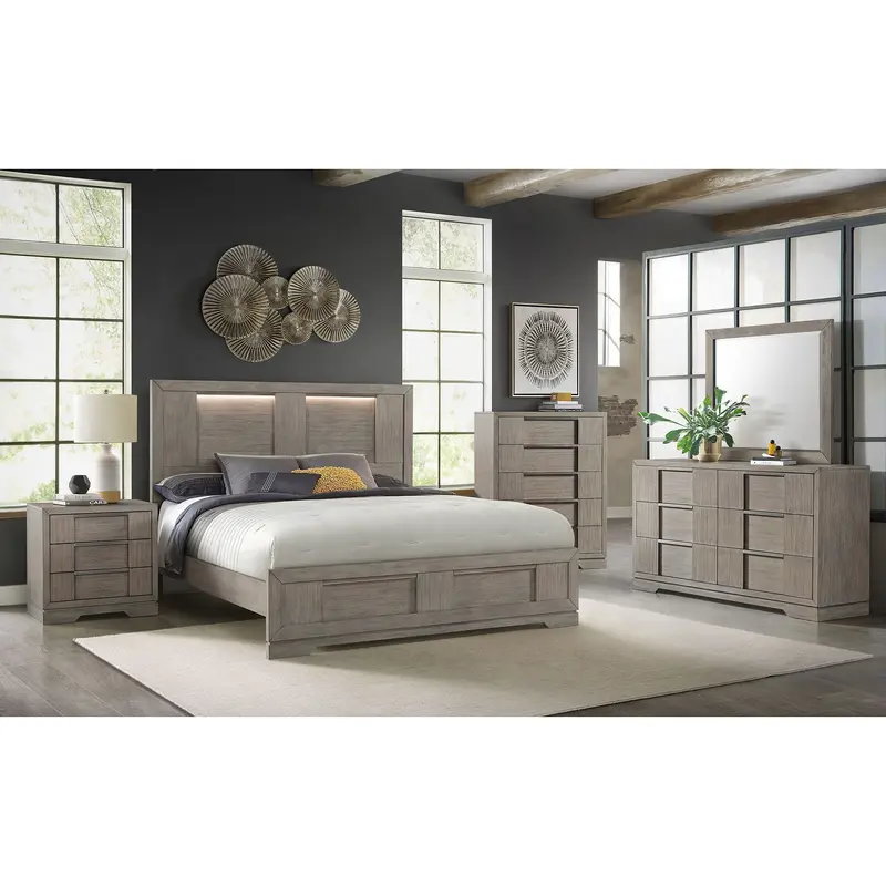 Kelis - 4 Piece Bedroom Set With Queen Panel Bed And LED - Gray