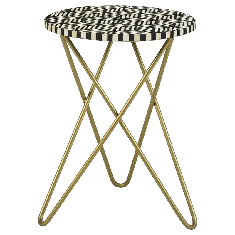 Xenia Round Bone Inlay Accent Side Table White and Gold