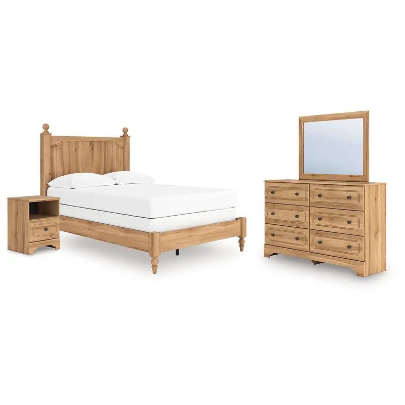 Aleaport Full Panel Bed with Mirrored Dresser and Nightstand