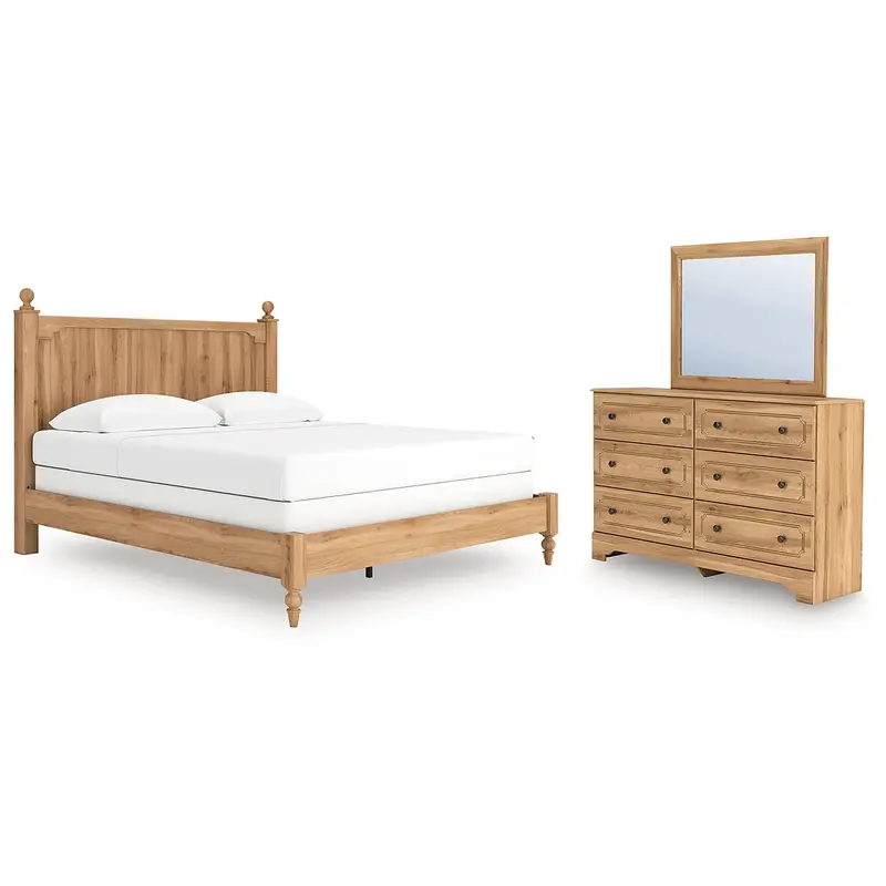 Aleaport King Panel Bed with Mirrored Dresser