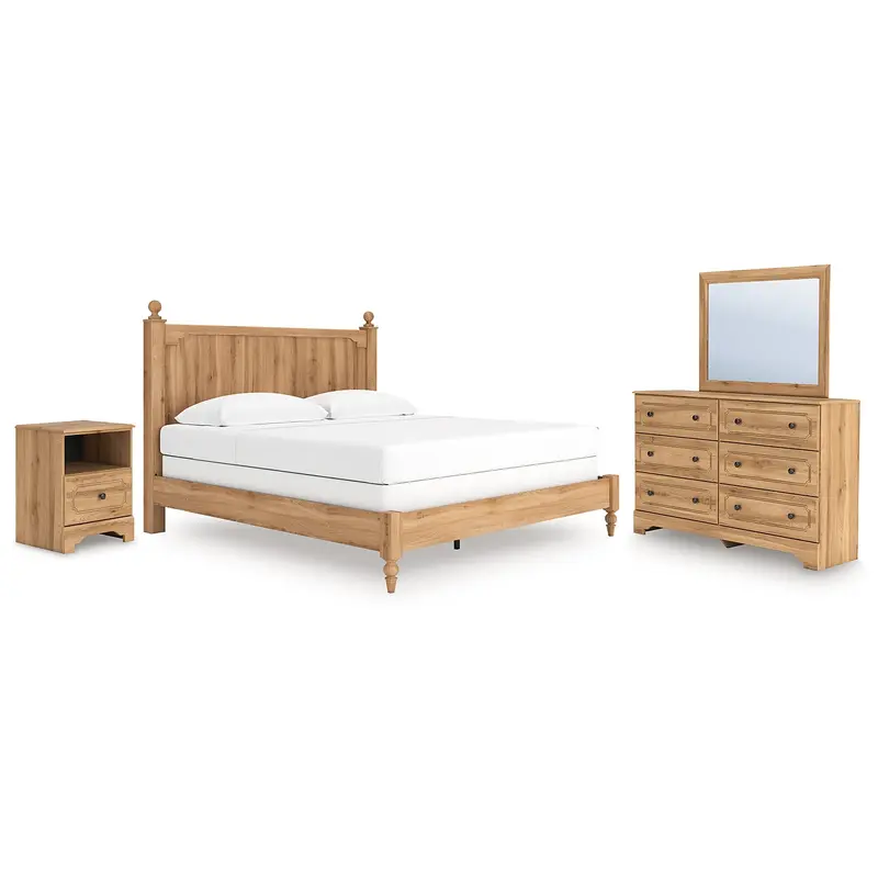 Aleaport King Panel Bed with Mirrored Dresser and Nightstand