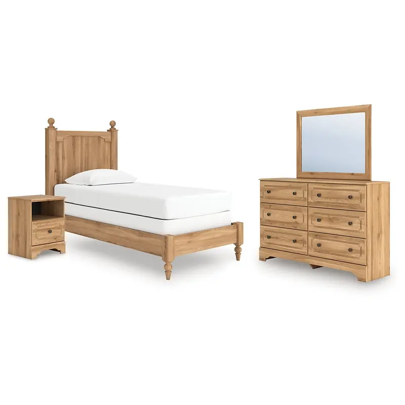 Aleaport Twin Panel Bed with Mirrored Dresser and Nightstand