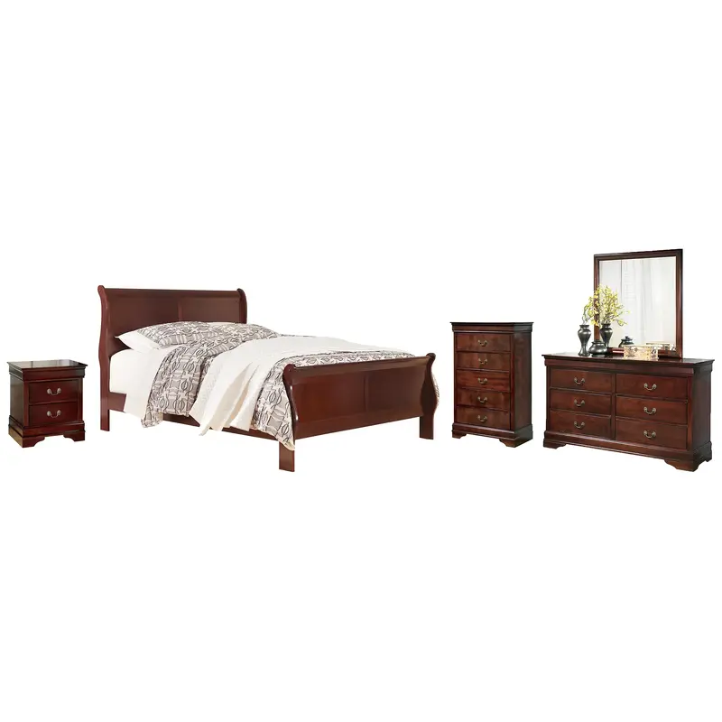 Alisdair  Sleigh Bed With Mirrored Dresser, Chest And Nightstand