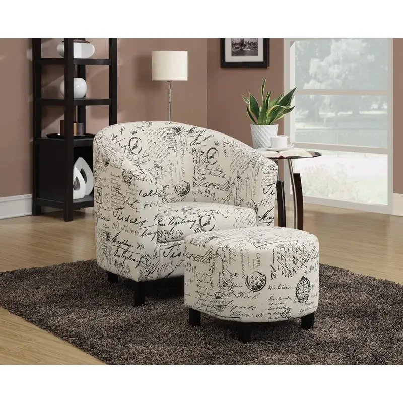 Transitional Vintage French Accent Chair with Ottoman