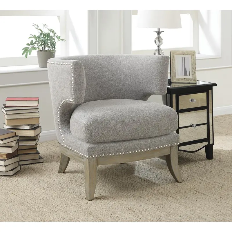 Transitional Grey Exposed Wood Accent Chair