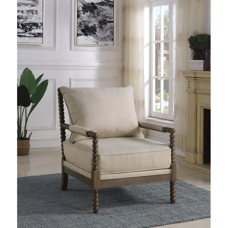 Traditional Oatmeal and Natural Accent Chair