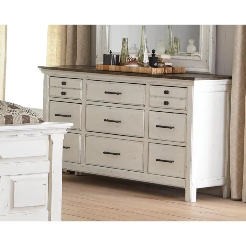 Traditional Rustic Latte and Vintage White Dresser