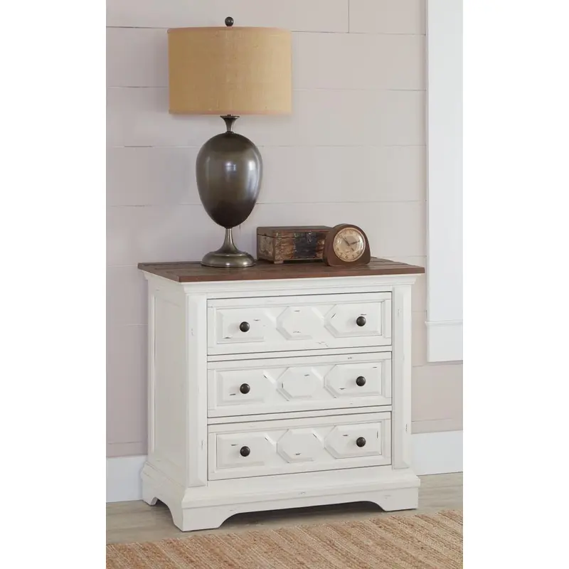 Traditional Rustic Latte and Vintage White Nightstand