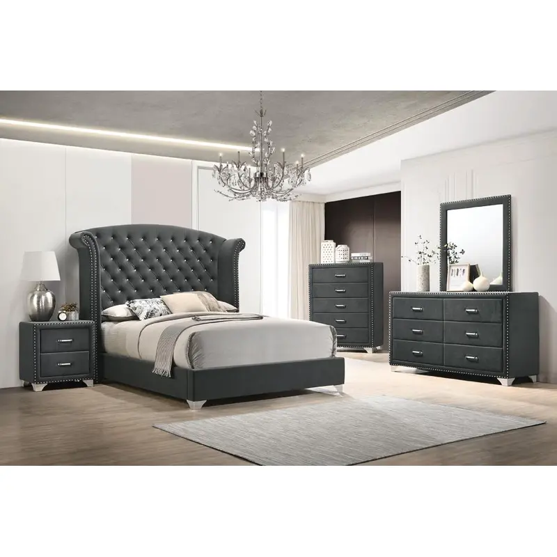 Melody 4-piece Eastern King Tufted Upholstered Bedroom Set Grey