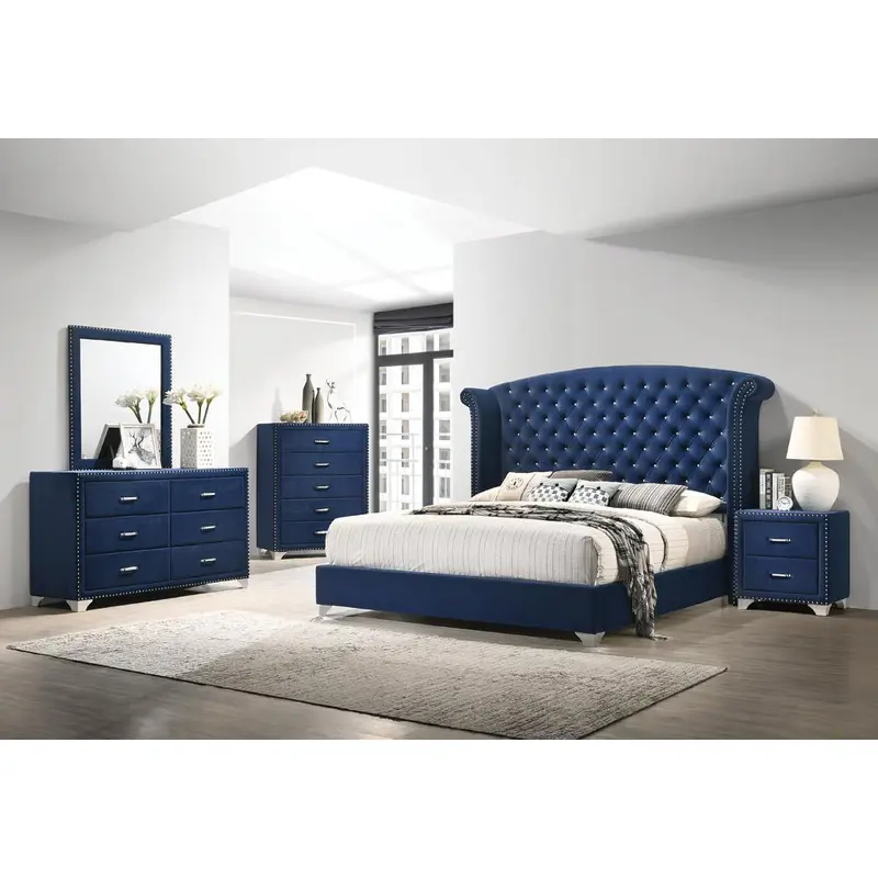 Melody 5-piece Queen Tufted Upholstered Bedroom Set Pacific Blue